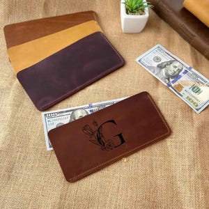 Geld Umschlag aus Leder mit Gravur – personalisiertes Geschenk für Mama – individuelle Leder Geldbörse – Reise, minimalistisches Geschenk, Geschenkidee zum Abschluss