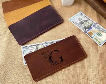 Engraved Leather Cash Envelope – Personalized Minimalist Wallet