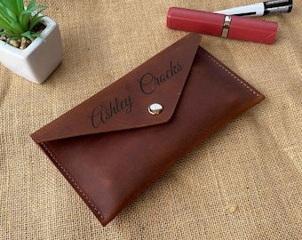 Personalized Leather Mini Makeup Bag: Engraved Toiletry Organizer