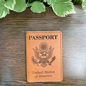 Gepersonaliseerde paspoorthoes, Amerikaanse paspoorthouder, lederen aangepaste paspoorthoes, Vaderdagcadeau