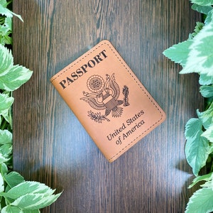 Personalised Passport Cover, USA Passport Holder, Leather Custom Passport Cover, Fathers gift, Christmas gift