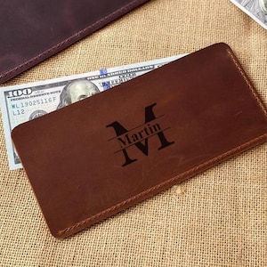 Personalisierter Leder Bargeldumschlag - Benutzerdefinierte Geldhalter - Geschenk für Ihn, Abschlussfeier, Reisebrieftasche - Minimalistische Lederbrieftasche