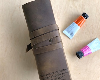 Personalized Leather Brush Roll – Crazy Horse Leather Artist Case