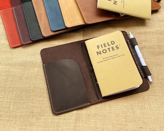 Moleskine A6 Lederhülle: Field Notes Hülle mit Stiftschlaufe, handgemachte personalisierte Journalhülle