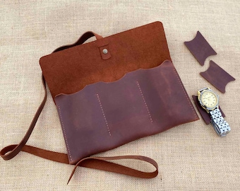 Personalisierte Ledertasche, Reiseetui für 3 Uhren, Geschenk mit Gravur