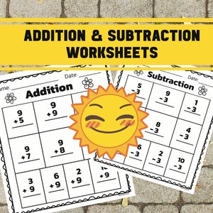 20 Addition & Subtraction Easy Math Worksheets Bundle, Instant Download Teacher Worksheets, 1st Grade Math Sheets, Homeschool Teaching