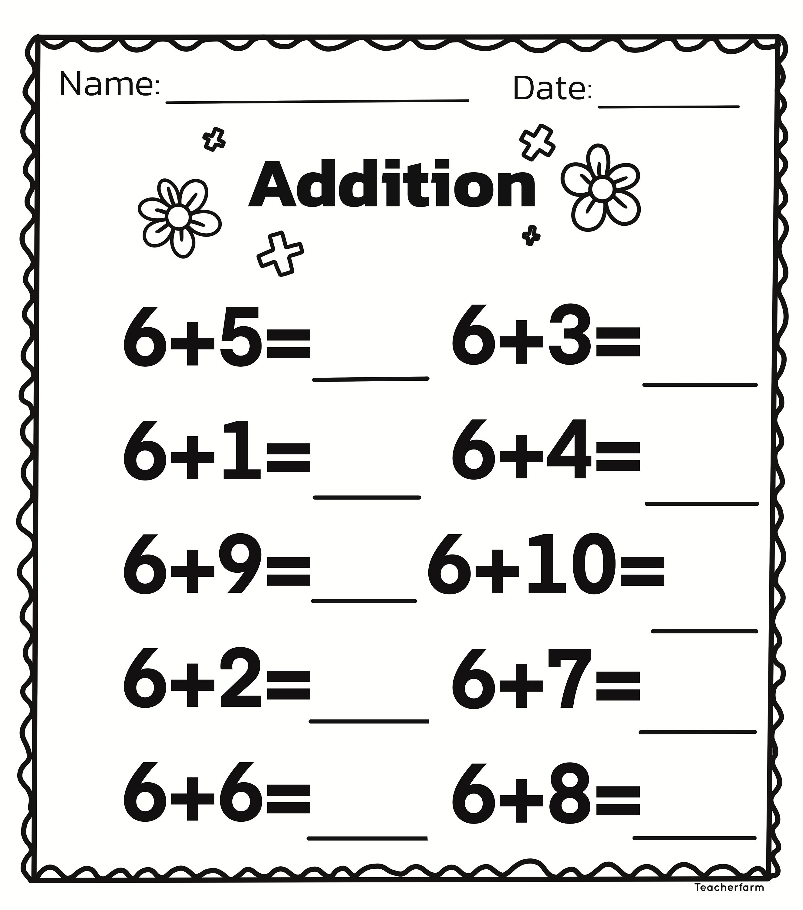 10 Addition Printable Teacher Worksheets 1-10, 1st Grade Math, Math Worksheets for Teachers ...