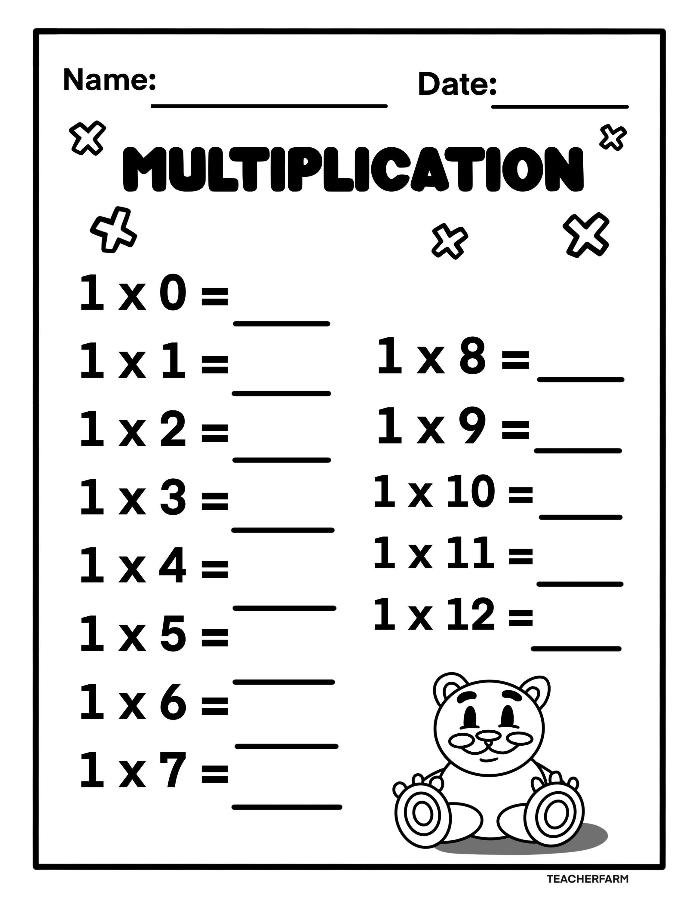 12 Multiplication Printable Practice Worksheets, Learn Multiplication