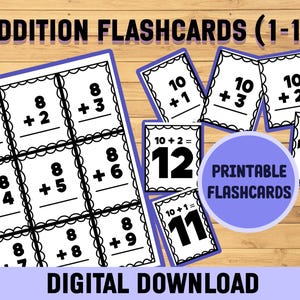 1-10 Addition Flashcards Math Printable,  Teacher Homeschool Curriculum, Easy Math, Teacher Worksheets Instant Download, Prek Learning