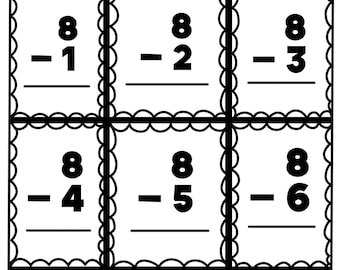 20 subtraktionskort, arbetsblad, digital nedladdning, rolig och enkel matematik, utskrivbar för lärare, hemundervisningsplan, lärararbetsblad