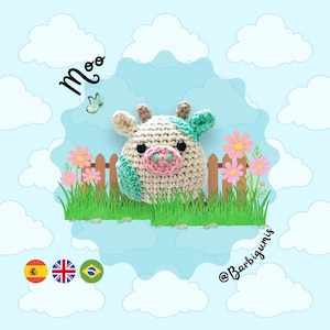 Moo the Cow, Amigurumi Keychain Pattern, Crochet PDF, Step by Step Instructions, Quick and Easy