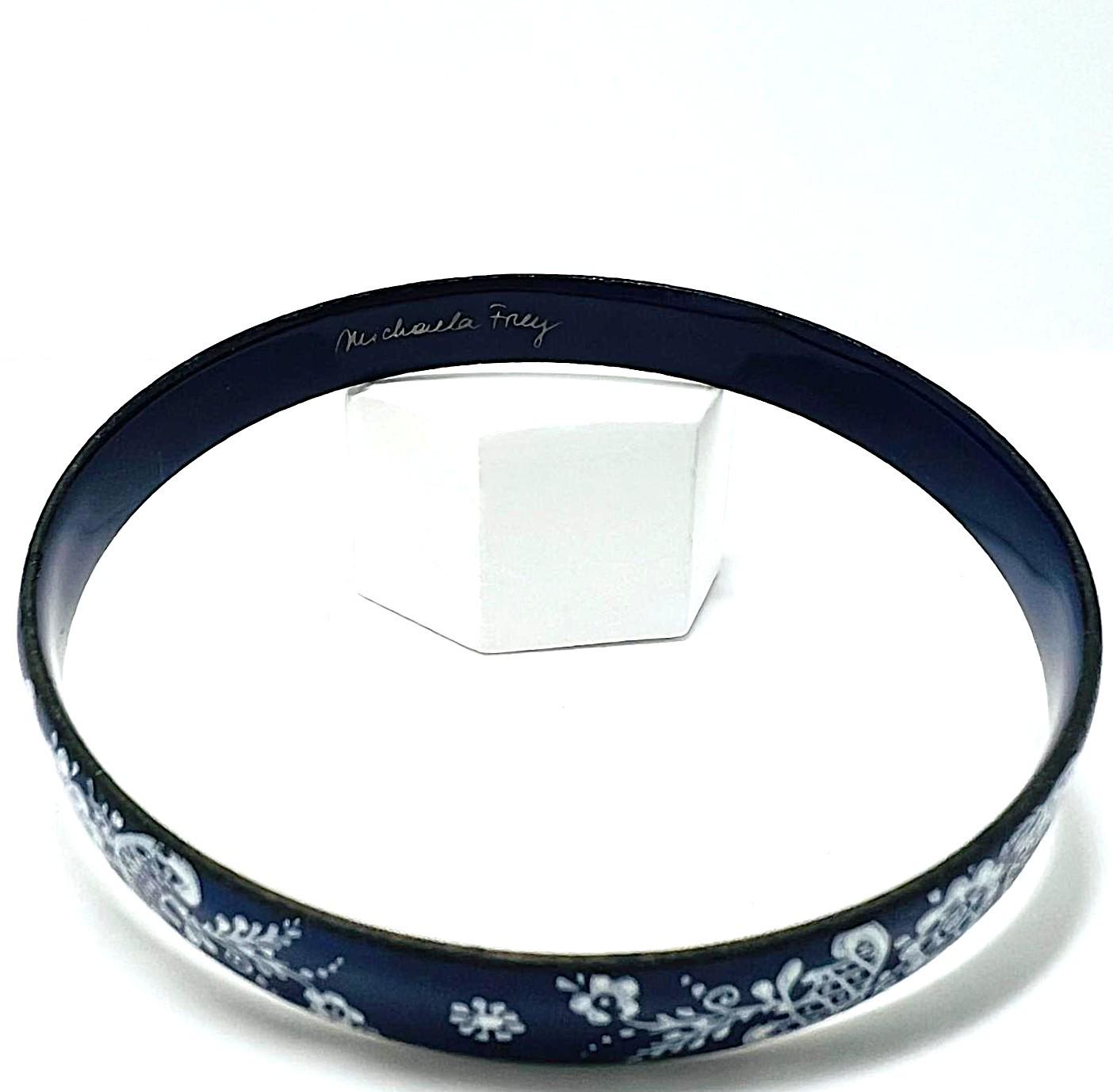 Michaela Frey Enamel Bangle Blue White Floral Vintage Vienna
