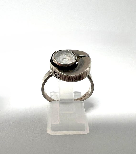 Finnish Modernist 925 Silver Ring Rock Crystal Rose Cut Ring Size 