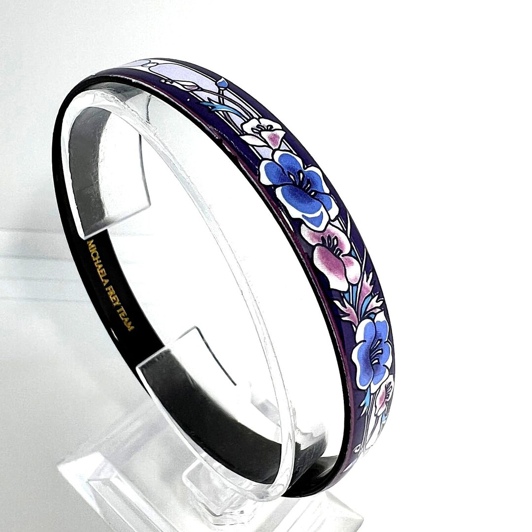 Michaela Frey Team Bangle Floral Design in Purple & Blue, Pink 6.8