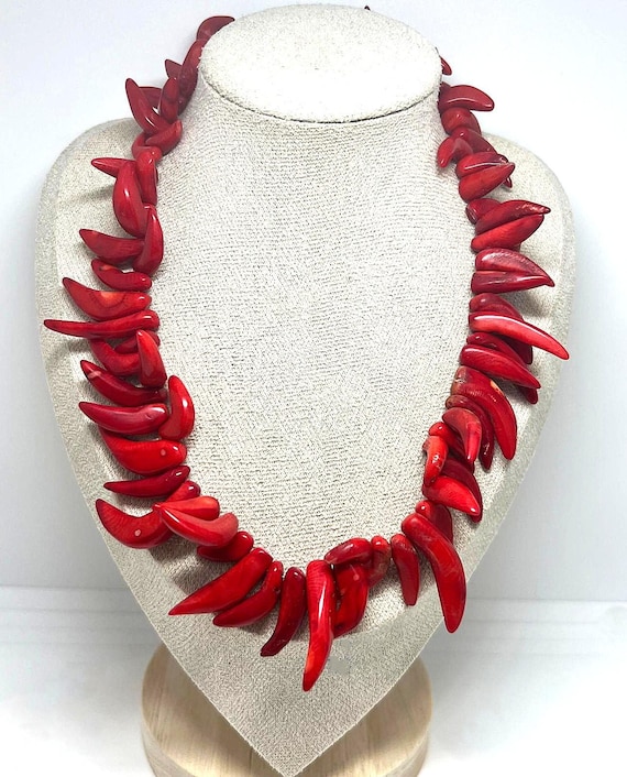 Echte Korallenkette 925er Silber Collier Peperoni Cornicello 42 cm 101g Rot