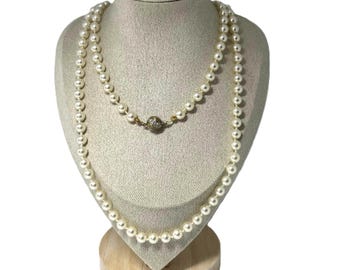 Collier De Perles Ancien Art Déco – Fermoir Argent Et Pierre Du Rhin – 42 Cm