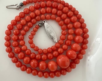 835 Silver Coral Necklace – Antique Art Deco Jewelry, Handmade Rarity Coral