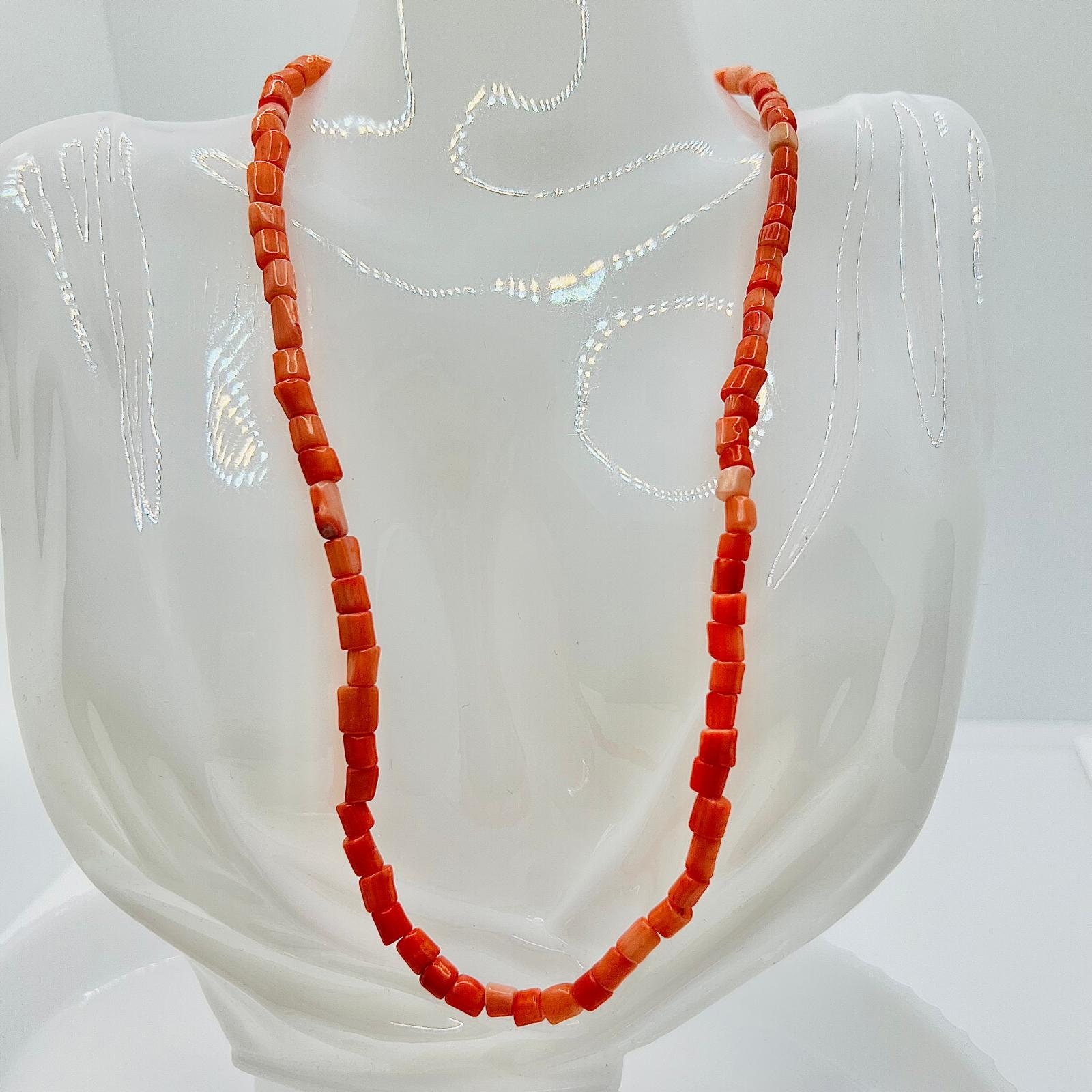 Vintage Coral Necklace With Gold Vintage Clasp and Pearl