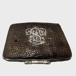 Antique Monogram Leather Purse Art Nouveau Silver Plated