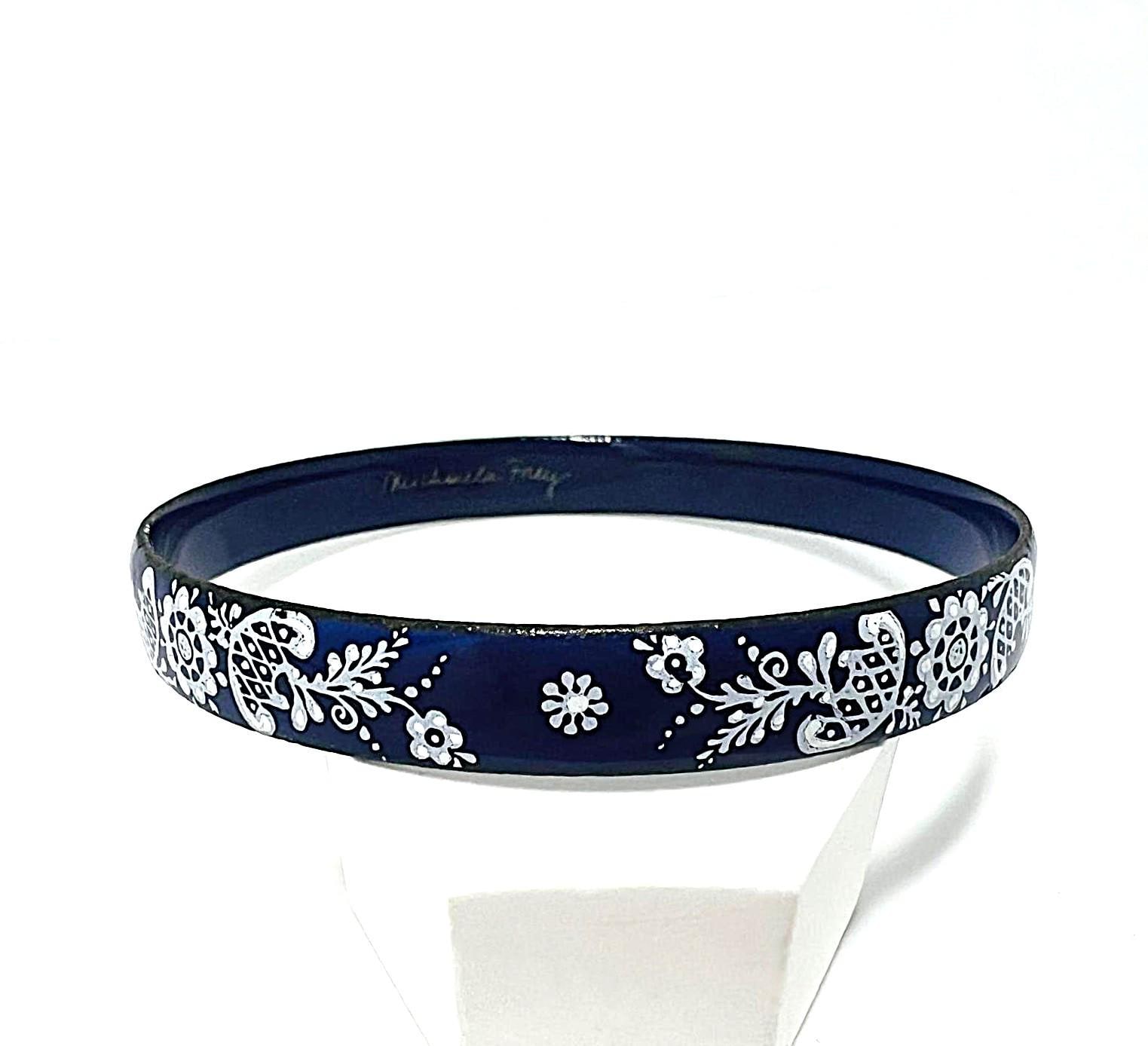 Michaela Frey Enamel Bangle Blue White Floral Vintage Vienna