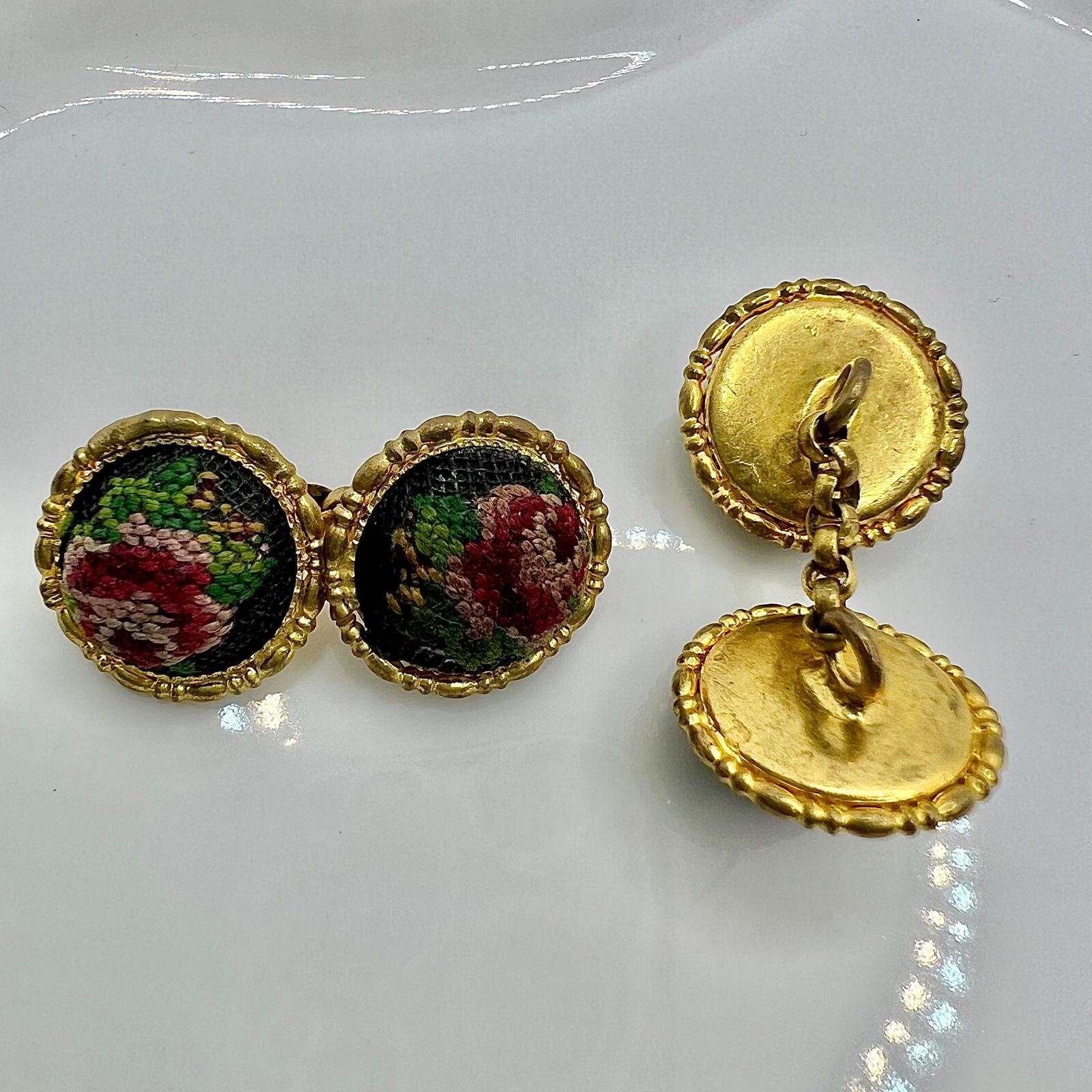 Boutons De Manchettes Vintage Art Déco - Plaqué Or, Gravés LG - Occasion Très Bon état, Idéal Pour Look Rétro