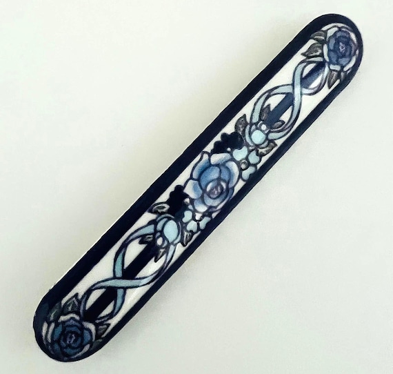 Vintage Michaela Frey Enamel Brooch With Blue Roses Enamel Brooch