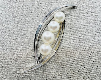 Broche Ancienne En Argent Massif 850/1000 Avec Perle - Occasion