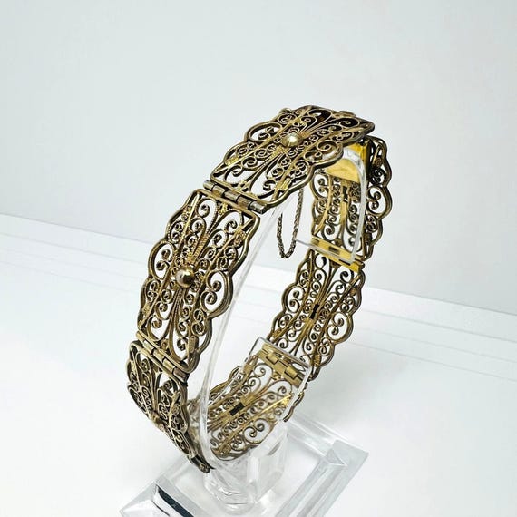 Bracelet Art déco antique en filigrane, argent 835 plaqué or, bracelet rétro - France