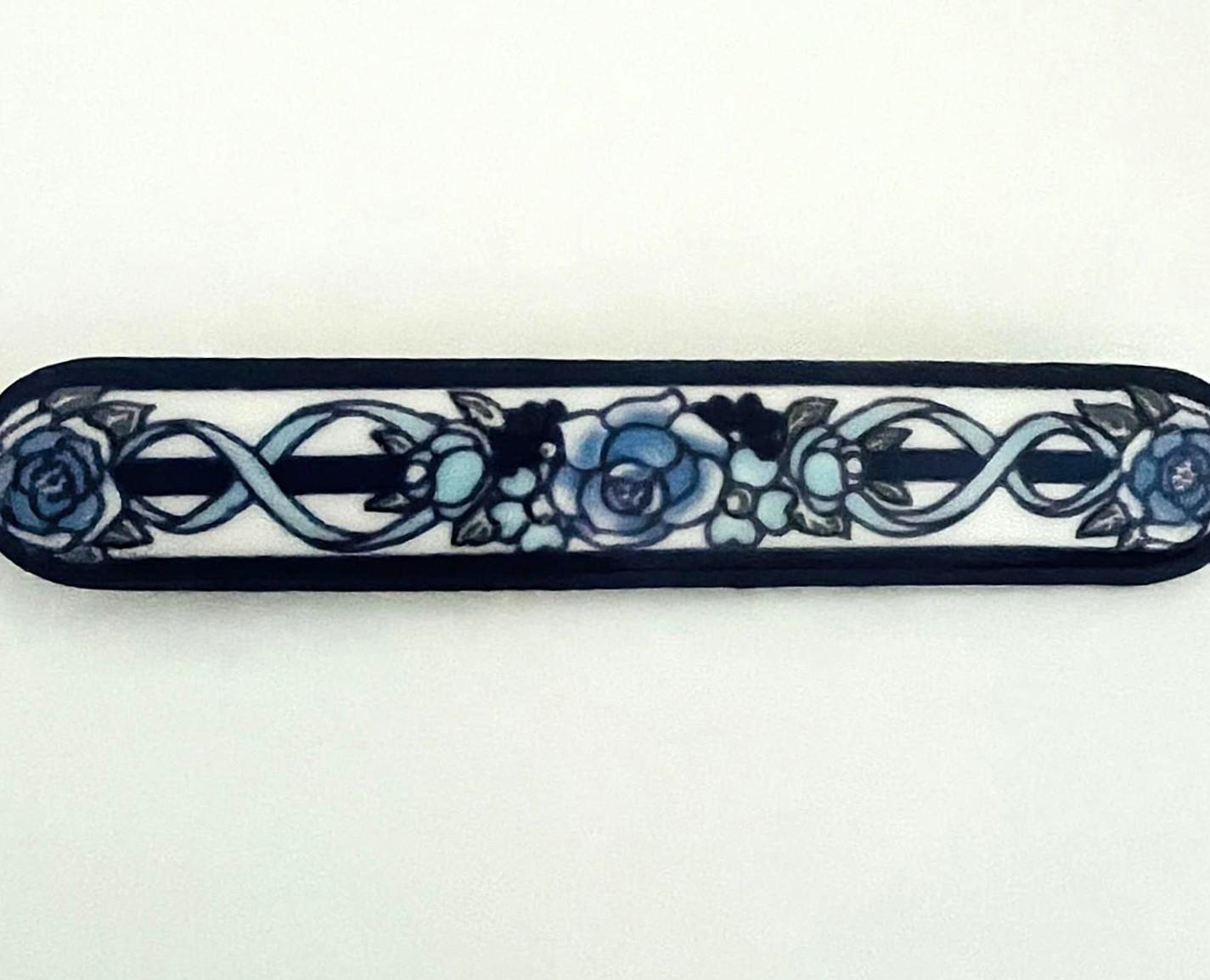 Vintage Michaela Frey Enamel Brooch With Blue Roses Enamel Brooch