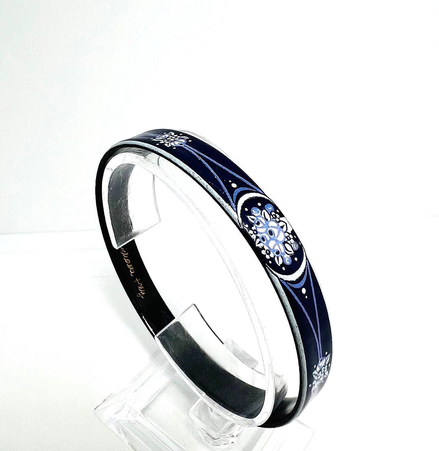Vintage Michaela Frey Blue Floral Enamel Bangle Bracelet Vintage Michaela Frey Enamel Bangle | Dark Blue Light Blue  main image 4