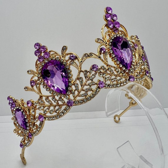 Elegant Purple and Gold Tiara Gold Purple Tiara Crown Princess Queen headress jewelry  main image 4