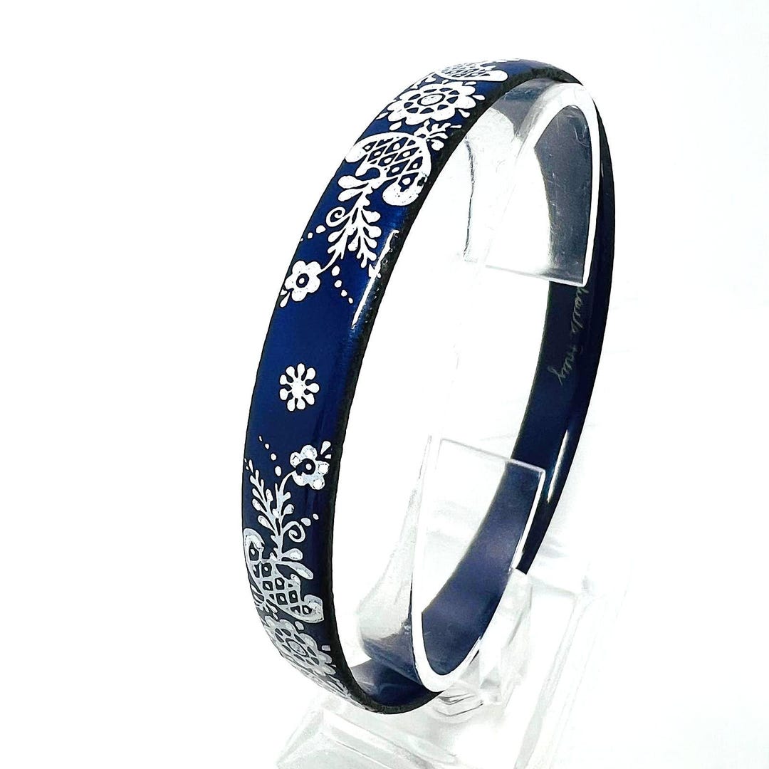 MICHAELA FREY WIEN エナメルバングル Michaela Frey Enamel Bangle Blue White Floral Vintage Vienna
