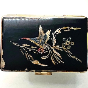 Enamel pill box with bird motif vintage rarity made of gold-plated brass Germany