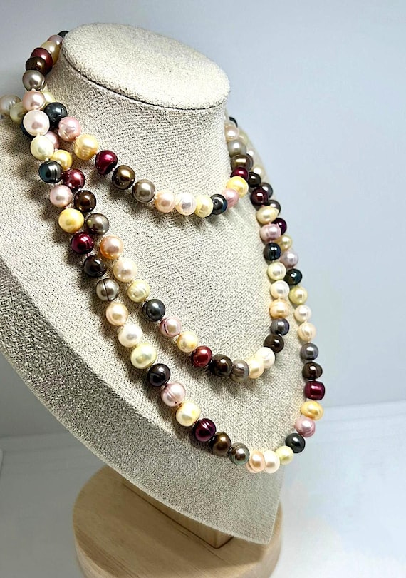 Collier Long Vintage En Perles D'Eau Douce - 129 Cm - Made In Italy - Occasion