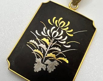 Zeldzame Amita Japan Damasceense hanger – antiek | Shakudō goud-zilver inlegwerk | Handgemaakt ca. 1920–1950