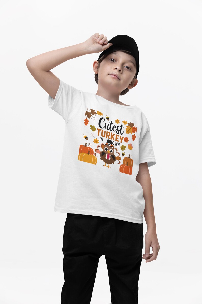 Cutest Turkey in Town Adorable Thanksgiving Kids Shirt, Toddler Tee