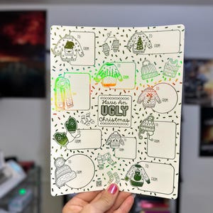Etichette regalo per maglioni di Natale brutti, foglio di adesivi in lamina olografica