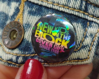 NKOTB Blockhead Button Pin Rainbow Cover Girl Heart Las Vegas The Right Stuff
