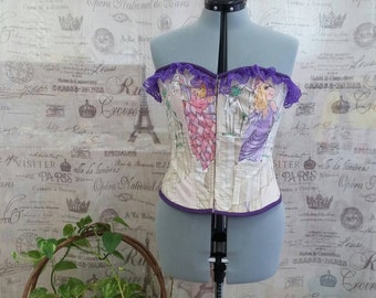 Miss Piggy Fashion Corset Muppets Kermit The Frog in Purple Lace Vintage Fabric  38-42 Bust