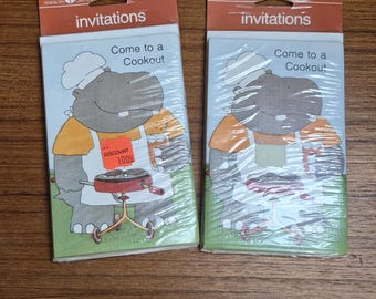 Vintage BBQ Cookout Invitations Retro Hippo