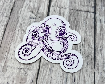 Steampunk Octopus Copper Helmet Diver Sticker