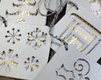 Christmas Silver and Gold Foil Classic Square 3D Gift Tags Set of 6