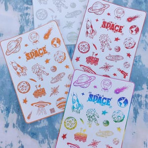 Weltraum Galaxy Alien Junk Journal Ephemera Foil 4x6 Sticker Bogen