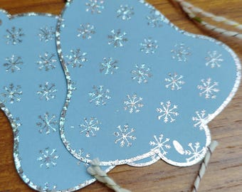 Christmas Bell Let it Snow Blue and Silver Foil Gift Tags Set of 10 Customizable