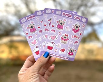 Puggie Love schattige mopshond kinderen Polco Valentine stickervel