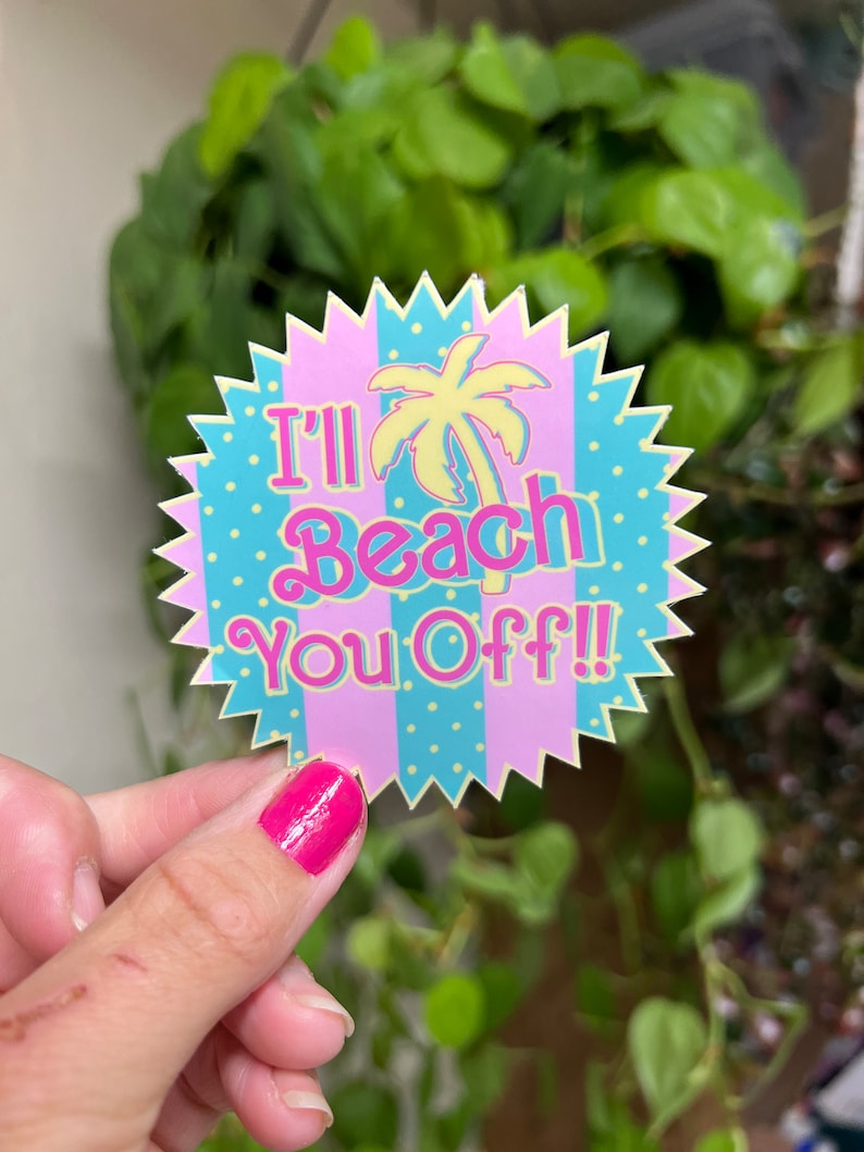 I'll Beach You Off Sticker 80s Retro Yellow image 1