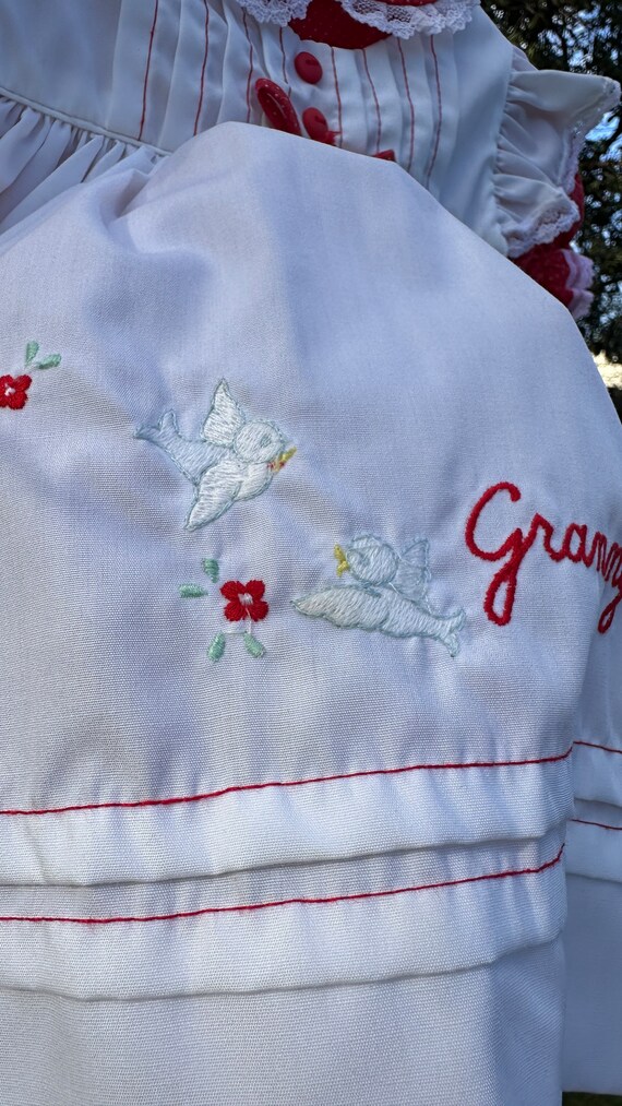 Vintage Valentines Grannys Girl Embroidered Pinaf… - image 4