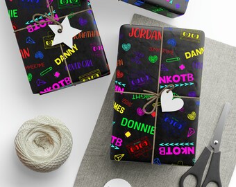 NKOTB Mixtape 80s Retro Blockhead Wrapping Paper Black