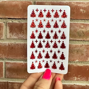 Mini Christmas Trees Stars Holographic Vinyl Sticker Sheet Gift Stickers Polco Junk Journal