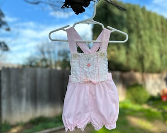 Vintage Baby Togs Pink Easter Romper With Bonnet Sz 6/9